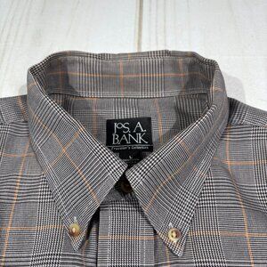 Men's Large Jos A Bank Traveler's Collection Gray Black Long Sleeves Button Down